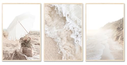 JINZUNRUI JZR Moderne Poster Set, 3er Set 50x70cm Bilder Wohnzimmer Deko, Pampas Gras Strand Kunstdruck Leinwandbild Poster & Kunstdrucke, Boho Deko und Bilder Schlafzimmer, Ohne Rahmen von JINZUNRUI