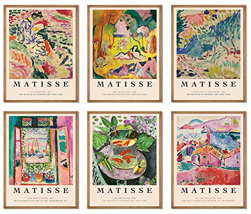 JINZUNRUI Matisse Poster Set, 6 Stück Wanddeko Wohnzimmer Schlafzimmer Wandbilder, Vintage Kunstdruck Leinwand Bilder A4 Henri Matisse Aesthetic Poster, ohne Rahmen von JINZUNRUI