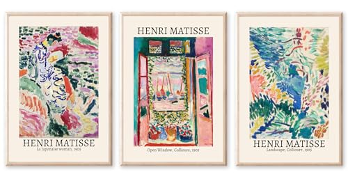 JINZUNRUI Moderne Poster 3er Set, 50x70cm Abstrakt Stilvolle Matisse Poster Aesthetic, Vintage Leinwandbild Wohnzimmer Schlafzimmer Wandbilder Deko, Ohne Rahmen von JINZUNRUI
