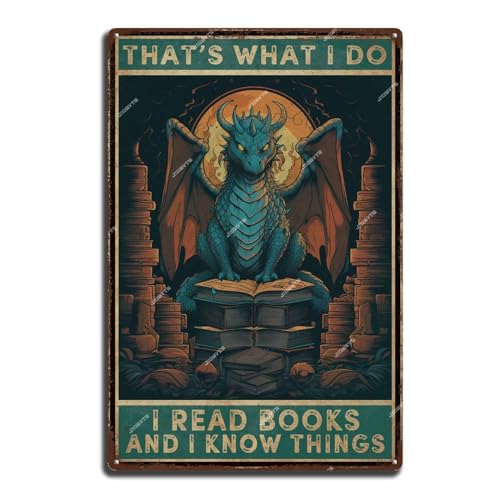 Retro-Aluminiumschild mit Drachen-Motiv "That's What I Do I Read Books and I Know Things", Blechschild, Drache, Vintage-Kunst, Wanddekoration, Schild für Garten, Retro-Shop, Café, 20,3 x 30,5 cm Retro-Aluminiumschild mit Drachen-Motiv "That's What I Do I Read Books and I Know Things", Blechschild, Drache, Vintage-Kunst, Wanddekoration, Schild für Garten, Retro-Shop, Café, 20,3 x 30,5 cm von JIOBVTS