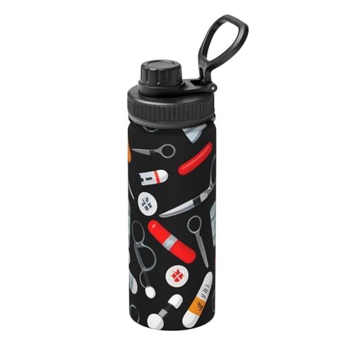 Edelstahl-Sport-Trinkflasche mit Cartoon-Medizin-Muster, doppelwandig, auslaufsicher, für Fitness, Fitnessstudio, Outdoor und Indoor Edelstahl-Sport-Trinkflasche mit Cartoon-Medizin-Muster, doppelwandig, auslaufsicher, für Fitness, Fitnessstudio, Outdoor und Indoor von JIPOFD