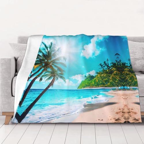 JIPOFD Doppelseitige Decke mit tropischem Ozean, Strandmotiv, warm, gemütlich, Flanelldecke, Kingsize-Bett, dicke Decke von JIPOFD