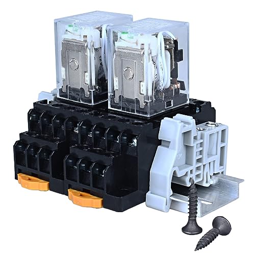 2× Elektromagnetisches Relais 12V DC 5A Spule Leistungsrelais 14 Pins 4NO 4NC HH54PL MY4 Wechsler mit Kontrollleuchte mit Steckdose mit Hutschiene Hutschienenrelais Hutschienensockel von JIQI