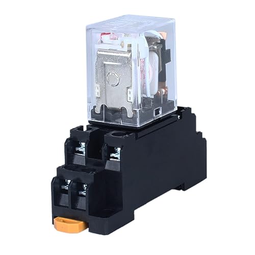 Elektromagnetisches Relais 220V AC 5A Spule Leistungsrelais 8 Pins 2NO 2NC HH52PL MY2 Wechsler mit Kontrollleuchte mit Steckdose für Hutschiene geeignet Hutschienenrelais Hutschienensockel von JIQI