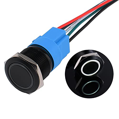 JIQI 22mm Momentane wasserdichte Druckschalter 12V bis 24V 5A EIN/AUS Taste Schalter mit LED Beleuchtung Schwarzes Metallgehäuse IP66 1NO1NC vorverdrahte Momentary Drucktaster für KFZ DIY Auto(Weiß) von JIQI