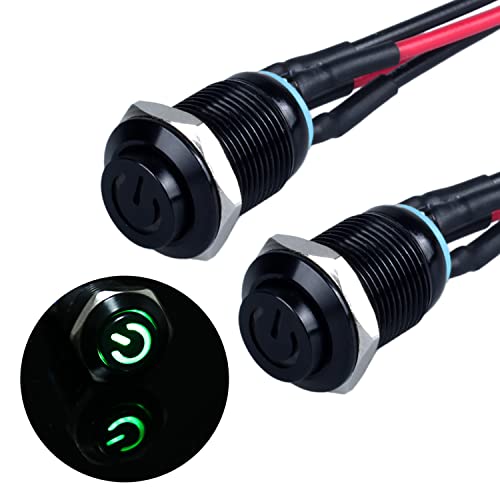 JIQI 2× 12mm Momentane wasserdichte Druckschalter 12V bis 24V 2A IP66 Taster mit LED Beleuchtung Schwarzes Metallgehäuse Momentary Drucktaster mit Verbindungsverdrähten für KFZ Auto(hoher Kopf,Grün) JIQI 2× 12mm Momentane wasserdichte Druckschalter 12V bis 24V 2A IP66 Taster mit LED Beleuchtung Schwarzes Metallgehäuse Momentary Drucktaster mit Verbindungsverdrähten für KFZ Auto(hoher Kopf,Grün) von JIQI