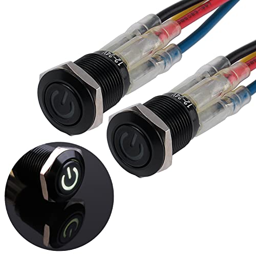 JIQI 2× 12mm Momentane wasserdichte Druckschalter 12V bis 24V 2A IP66 Taster mit LED Beleuchtung Schwarzes Metallgehäuse Momentary Drucktaster mit Verbindungsverdrähten für KFZ DIY Auto Motorrad(Weiß) JIQI 2× 12mm Momentane wasserdichte Druckschalter 12V bis 24V 2A IP66 Taster mit LED Beleuchtung Schwarzes Metallgehäuse Momentary Drucktaster mit Verbindungsverdrähten für KFZ DIY Auto Motorrad(Weiß) von JIQI