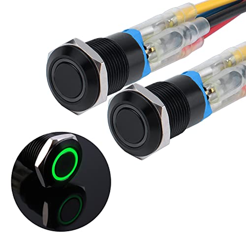 JIQI 2× 12mm Verrieglung Druckschalter 12V bis 24V 2A wasserdicht selbsthaltend schwarz Druckknopfschalter aus Metall LED Beleuchtet Latch EIN/AUS Schalter mit IP66 1NO für Motorrad Boot LKW RV (Grün) JIQI 2× 12mm Verrieglung Druckschalter 12V bis 24V 2A wasserdicht selbsthaltend schwarz Druckknopfschalter aus Metall LED Beleuchtet Latch EIN/AUS Schalter mit IP66 1NO für Motorrad Boot LKW RV (Grün) von JIQI