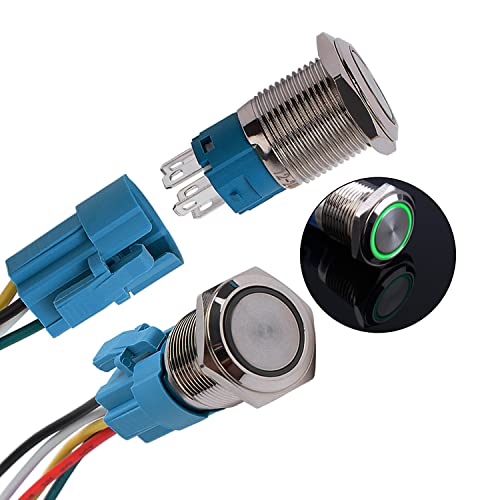 JIQI 2× 16mm 12V bis 24V 3A Verriegelung Druckschalter Metall Rastend EIN/AUS Schalter mit LED Licht IP66 1NO1NC Selbsthemmend wasserdicht vorverdraht Druckknopfschalter für Van KFZ DIY Motorrad(Grün) JIQI 2× 16mm 12V bis 24V 3A Verriegelung Druckschalter Metall Rastend EIN/AUS Schalter mit LED Licht IP66 1NO1NC Selbsthemmend wasserdicht vorverdraht Druckknopfschalter für Van KFZ DIY Motorrad(Grün) von JIQI