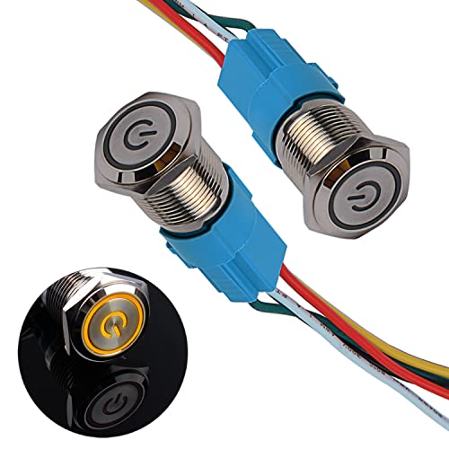 JIQI 2× 16mm Latching Druckschalter Metall 12V bis 24V 3A einrastend EIN/AUS Schalter mit gelbem LED Symbol IP66 1NO1NC Selbstsichernde wasserdichte vorverdrahte Druckknopf Taster für Boot LKW RV Auto JIQI 2× 16mm Latching Druckschalter Metall 12V bis 24V 3A einrastend EIN/AUS Schalter mit gelbem LED Symbol IP66 1NO1NC Selbstsichernde wasserdichte vorverdrahte Druckknopf Taster für Boot LKW RV Auto von JIQI