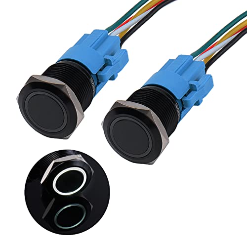 JIQI 2× 19mm Druckschalter 12V bis 24V 3A Wasserdichte Momentary Schalter aus Aluminiumlegierung IP66 1NO1NC vorverdrahte Momentan schwartze Druckknopf mit LED Leuchte für Motorrad Boot LKW RV (Weiß) von JIQI