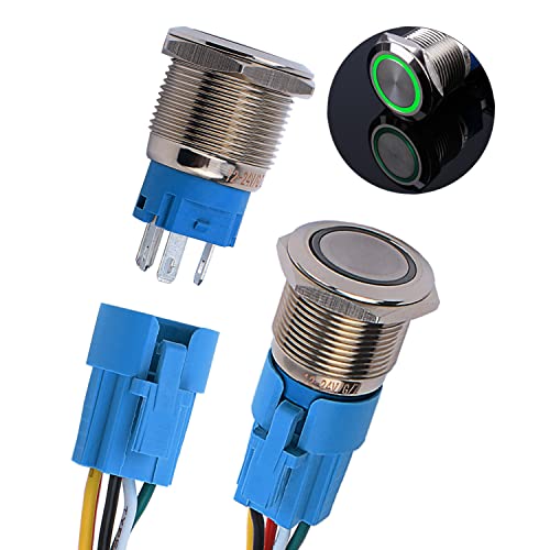 JIQI 2× 19mm Momentane Metall Druckschalter 12V bis 24V 3A Momentary Push Button Switch mit grüner LED-Leuchte IP66 1NO1NC Tastende wasserdichte vorverkabelte Drucktaster für Boot LKW RV Auto(Grün) JIQI 2× 19mm Momentane Metall Druckschalter 12V bis 24V 3A Momentary Push Button Switch mit grüner LED-Leuchte IP66 1NO1NC Tastende wasserdichte vorverkabelte Drucktaster für Boot LKW RV Auto(Grün) von JIQI