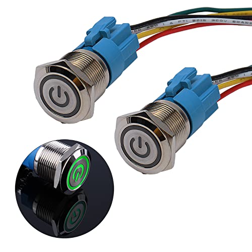JIQI 2× 19mm Selbstsperrend Metall Druckschalter 12V bis 24V 3A Latching EIN/AUS Schalter mit grünem LED Symbol IP66 1NO1NC Rastende wasserdichte vorverdrahte Drucktastenschalter für Boot LKW RV Auto JIQI 2× 19mm Selbstsperrend Metall Druckschalter 12V bis 24V 3A Latching EIN/AUS Schalter mit grünem LED Symbol IP66 1NO1NC Rastende wasserdichte vorverdrahte Drucktastenschalter für Boot LKW RV Auto von JIQI