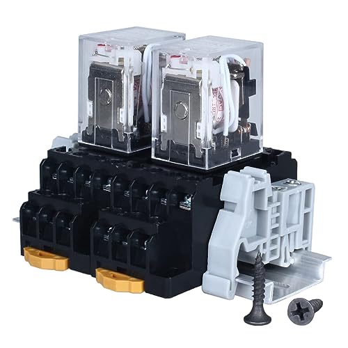 2× Elektromagnetisches Relais 220V AC 5A Spule Leistungsrelais 14 Pins 4NO 4NC HH54PL MY4 Wechsler mit Kontrollleuchte mit Steckdose mit Hutschiene Hutschienenrelais Hutschienensockel von JIQI