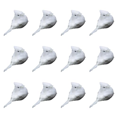 JISADER 12 Künstliche Vögel, Basteln, Vogelornamente, Handgefertigt Aussehende 3D Ornamente, Lebensechte Kunstvögel, Pe, Weiß von JISADER