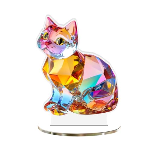 JISADER 2D Bunte Katze Decor Tabletop Zeichen Acryl Desktop Plaque Dekoration für Büro von JISADER