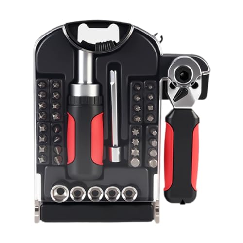 JISADER 40 Teiliges Ratschenschlüssel Set, Reparaturset mit Schraubendreher Und Mehreren Stecknüssen, Tragbares Schnellaktionsdesign, Geeignet für Garage Und, 40 Stück von JISADER