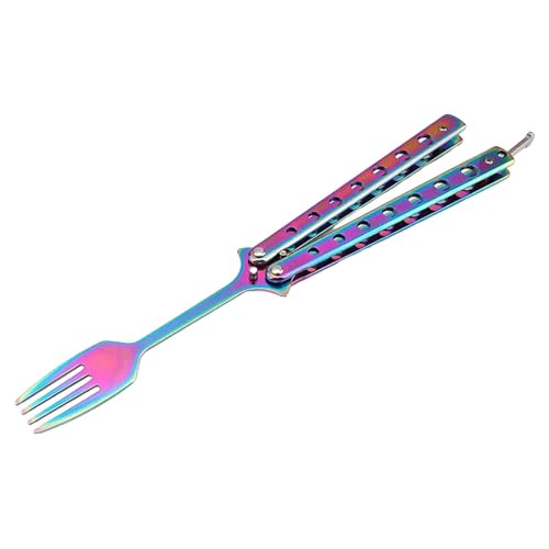 JISADER Butterfly-Gabel, Outdoor-Geschirr, Butterfly-Übungstrainer, faltbares Utensil zum Grillen, bunter Griff von JISADER