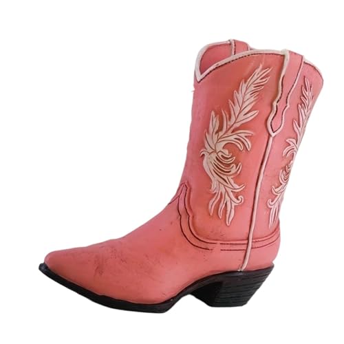 JISADER Boot Shaped Vase, Cowboy Boot Vase, Harz Vase Herzstück Dekorative Ornament, Lustiger Stiefel-Förmiger Akzent, Einzigartiger Stiefel-Pflanzgefäß für Bücherregal Desktop Indoor Home Decor, Rosa von JISADER