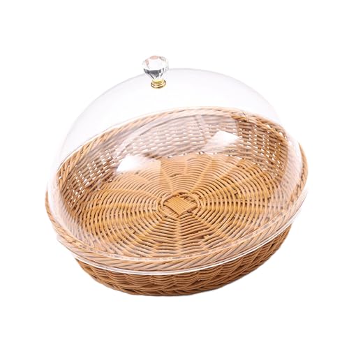 JISADER Geflochtener mit Deckel, Rattan-Imitat-Korb, Lebensmittelaufbewahrung, Serviertablett, gewebter Obstkorb für Schreibtisch, Picknick, Café im, 35cmx22cm von JISADER