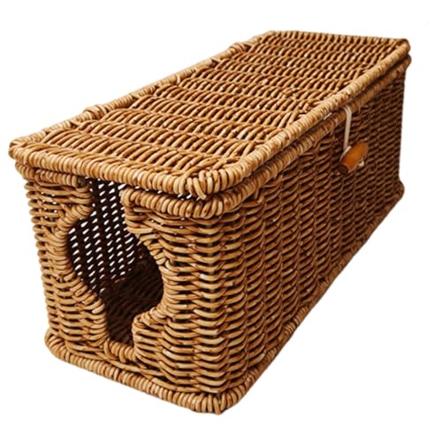 JISADER Kabelmanagementbox, Rattan Imitation, Organizer, Schreibtisch Aufbewahrungsbehälter, Koffer, USB Hubs, Werkzeug mit Deckel, Schublade, Rechtecki, 32cmx13cmx13cm von JISADER
