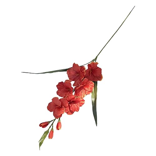 JISADER Künstliche Gladiolen-Blumen-Hochzeits-Gladiolen-Blume mit Stiel für Wohnzimmer-Dekor, Sonnenuntergang rot von JISADER