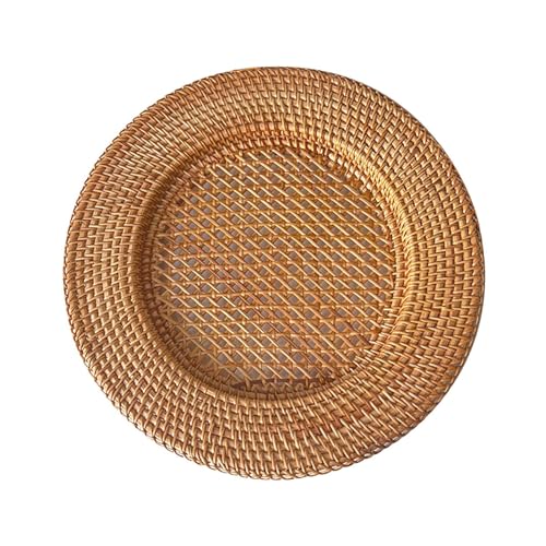 JISADER Rattan Ladeteller, Rattan Obsttablett, Runder Rattan Dekorativer Obsttablett, Handgefertigter Gewebter Aufbewahrungskorb, Natürlicher Bambus Rattan Obstkörbe für Partys, Frühstück, Snack von JISADER