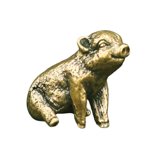 JISADER Schwein Miniatur Figur dekorative Statue Kupfer Desktop Ornament, chinesische Feng Shui Dekor für Tisch Bücherregal, Neujahrsgeschenk von JISADER