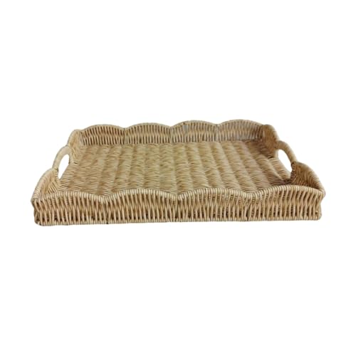 JISADER Serviertablett Aus PP Rattan, Tablett für Couchtisch, Obstkorb, Servierkorb mit Griffen, Couchtisch, Aprikose von JISADER
