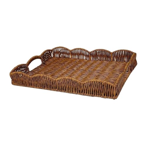 JISADER Serviertablett Aus PP Rattan, Tablett für Couchtisch, Obstkorb, Servierkorb mit Griffen, Couchtisch, Kaffee von JISADER
