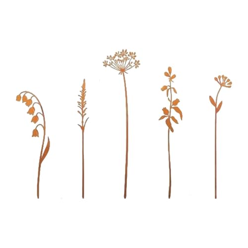 JISADER Set mit 5 Dekorativen Gartensteckern Aus Metall. Vielseitig Einsetzbar für Blumen, Die Oder Als Außendekoration, Style A von JISADER