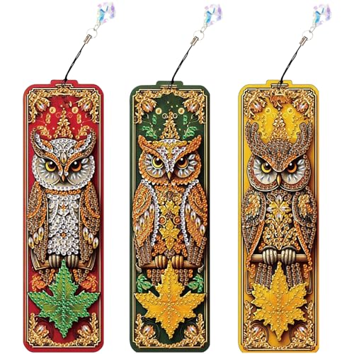 JISHSHAY 3 Stück Diamond Painting Marke Seite Eule Diamant Malerei Marke Seite Eule Stickerei Diamant Bookmark Tiere Diamond Art Lesezeichen Set Stickerei Lesezeichen Puzzle Erwachsene Kreuzstich von JISHSHAY