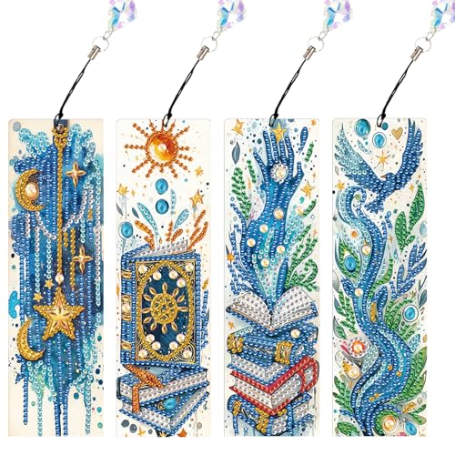 JISHSHAY 4 Stück Diamond Painting Marke Adler Diamant Malerei Marke Seite Sonne Mond Stickerei Diamant Bookmark Diamond Art Lesezeichen Kit Stickerei Lesezeichen Puzzle Erwachsene Kreuzstich Bookmark von JISHSHAY