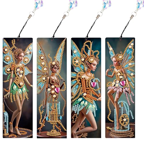 JISHSHAY 4 Stück Diamond Painting Marke Seite Elfe Diamant Malerei Marke Seite Fee Stickerei Diamant Bookmark Fairy Diamond Art Lesezeichen Elf Kit Stickerei Lesezeichen Puzzle Erwachsene Kreuzstich von JISHSHAY