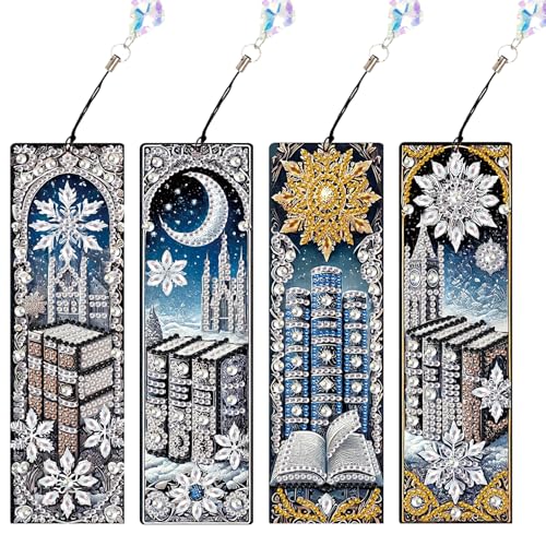 JISHSHAY 4 Stück Diamond Painting Marke Seite Schneeflocke Diamant Malerei Marke Seite Stickerei Diamant Bookmark Diamond Art Lesezeichen Kit Stickerei Lesezeichen Puzzle Erwachsene Kreuzstich von JISHSHAY