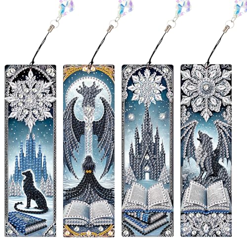 JISHSHAY 4 Stück Diamond Painting Marke Seite Wolf Diamant Malerei Marke Seite Schneeflocke Stickerei Diamant Bookmark Diamond Art Lesezeichen Kit Stickerei Lesezeichen Puzzle Erwachsene Kreuzstich von JISHSHAY