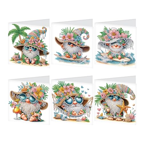 JISHSHAY 6 Stück Diamond Painting Karte Happy Birthday Zwerg Diamant Malerei Grußkarten Gnom Malerei Diamant Malerei Karten Puzzle Kreuzstich Stickerei Geburtstag Karte mit Umschlag von JISHSHAY