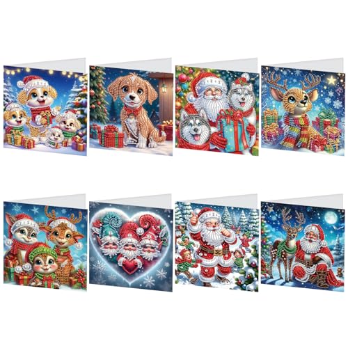 JISHSHAY 6er Set Weihnachten Diamond Painting Karten Weihnachten Weihnachtsmann Diamant Painting Geburtstagskarten Rentier Mosaik Bastelset Erwachsene Grußkarten Crystal Art Dankeskarten Greeting Card von JISHSHAY