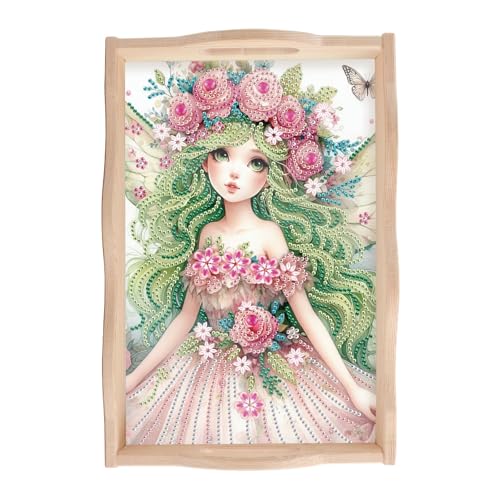 JISHSHAY Diamond Painting Serviertablett Elfe Diamant Malerei Betttablett Fee Stickerei Diamant Servierplatte Diamond Art Kreuzstich Set Stickerei Serving Tray mit Griffen 20 x 30 cm von JISHSHAY
