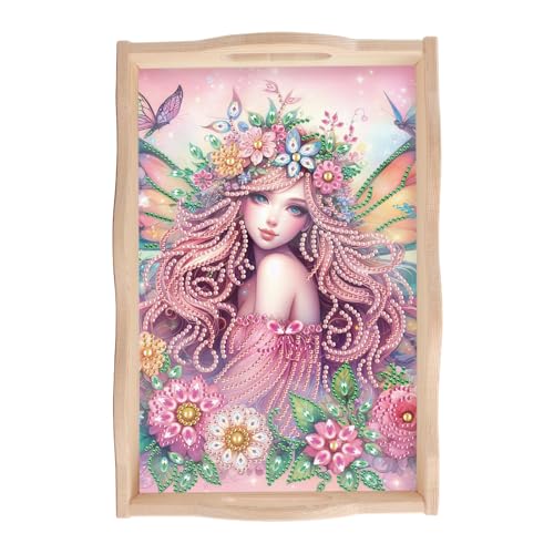 JISHSHAY Diamond Painting Serviertablett Elfe Diamant Malerei Betttablett Fee Stickerei Diamant Servierplatte Elf Diamond Art Kreuzstich-Set Stickerei Serving Tray mit Griffen 20 x 30 cm von JISHSHAY