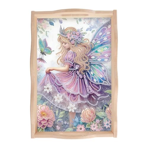 JISHSHAY Diamond Painting Serviertablett Elfe Diamant Malerei Betttablett Fee Stickerei Diamant Servierplatte Elfe Diamond Art Kreuzstich-Set Stickerei Serving Tray mit Griffen 20 x 30 cm von JISHSHAY