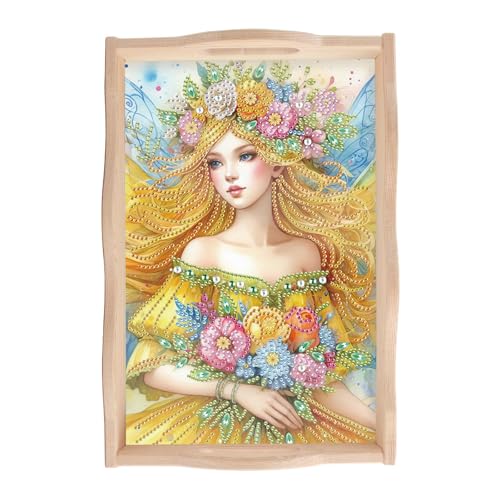 JISHSHAY Diamond Painting Serviertablett Elfe Diamant Malerei Betttablett Fee Stickerei Diamant Servierplatte Fee Diamond Art Kreuzstich-Set Stickerei Serving Tray mit Griffen 20 x 30 cm von JISHSHAY