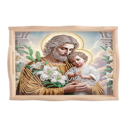 JISHSHAY Diamond Painting Serviertablett Jesus Diamant Painting Tablett Mahlzeit Christus Stickerei Diamant Servierplatte Diamond Art Kreuzstich Set Stickerei Serving Tray mit Griffen 20 x 30 cm von JISHSHAY