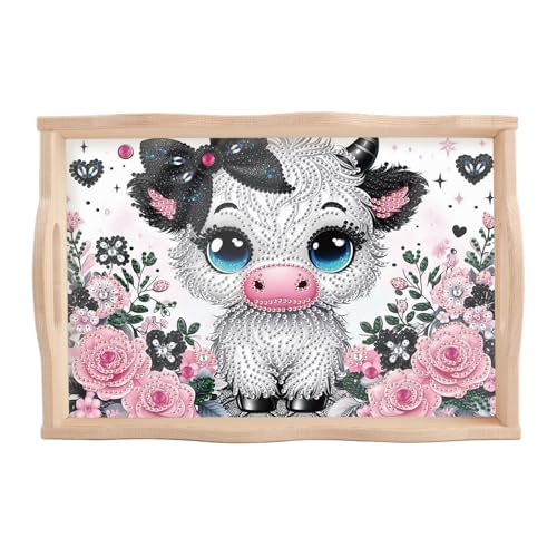JISHSHAY Diamond Painting Serviertablett Stier Diamant Malerei Mahlzeitentablett Tiere Stickerei Diamant Servierplatte Diamond Art Kreuzstich-Set Stickerei Serving Tray mit Griffen 20 x 30 cm von JISHSHAY