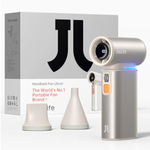 JISULIFE 2-in-1 Mini Ventilator mit Air-Duster-Funktion, Powerful-Reiseventilator, Stilvoller Mentaler Ventilator Klein, Hand Ventilatoren1–100 Geschwindigkeiten, LED-Anzeige Hand Ventilatoren-Braun von JISULIFE