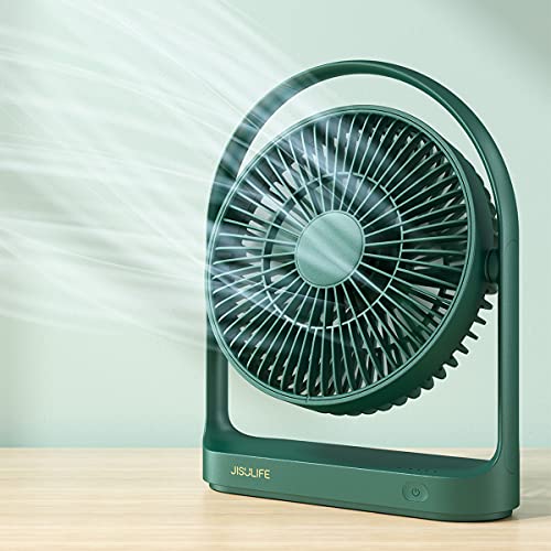 JISULIFE Tischventilator, USB Ventilator 4000mAh mit 4 Geschwindigkeiten, Klein Leise Tischventilator, Max 15 Stunden, Wiederaufladbarer Batterie Tischventilatoren für Zuhause/Büro/Außenbereich-Grün von JISULIFE