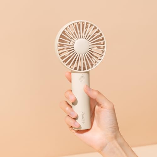 JISULIFE Handventilator, 【4500mAh】 Tragbarer kleiner Ventilator mit 3-Geschwindigkeiten, USB wiederaufladbarer Handventilator, persönlicher Ventilator Batteriebetrieb für Outdoor, Innen-Beige von JISULIFE