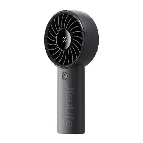 JISULIFE Handventilator Life4, verbesserter tragbarer Ventilator mit starkem Wind, USB wiederaufladbarer Mini ventilator mit Digitalanzeige, 3600mAh Akku, ideal für Reisen, Strand, Schule(Schwarz) von JISULIFE
