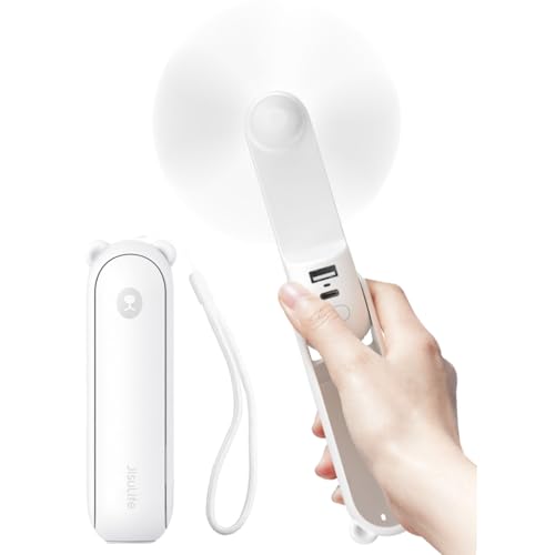 JISULIFE Handventilator Mini Ventilator 3 IN 1, mit 4500 mAh Powerbank USB Akku Klein Ventilator, Batteriebetrieben Max 37Hrs Runtime Tragbarer Ventilator, Taschenlampen Funktion-Weiß von JISULIFE