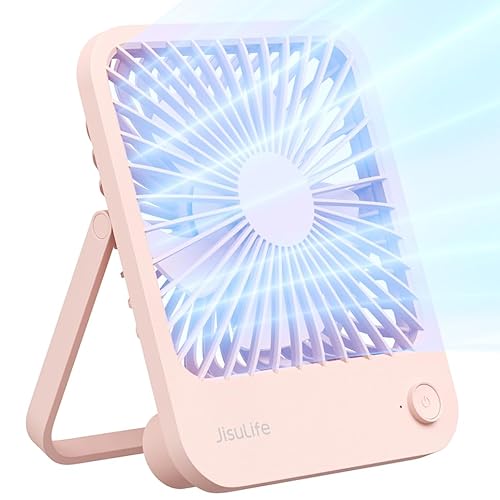 JISULIFE Tischventilator Batterie Wiederaufladbarer Ventilator，4500mAh 180° Faltbarer Tragbarer Persönlicher Ventilator, 4 Geschwindigkeiten Einstellbare Lange Akkulaufzeit Für Home Office-Rosa von JISULIFE